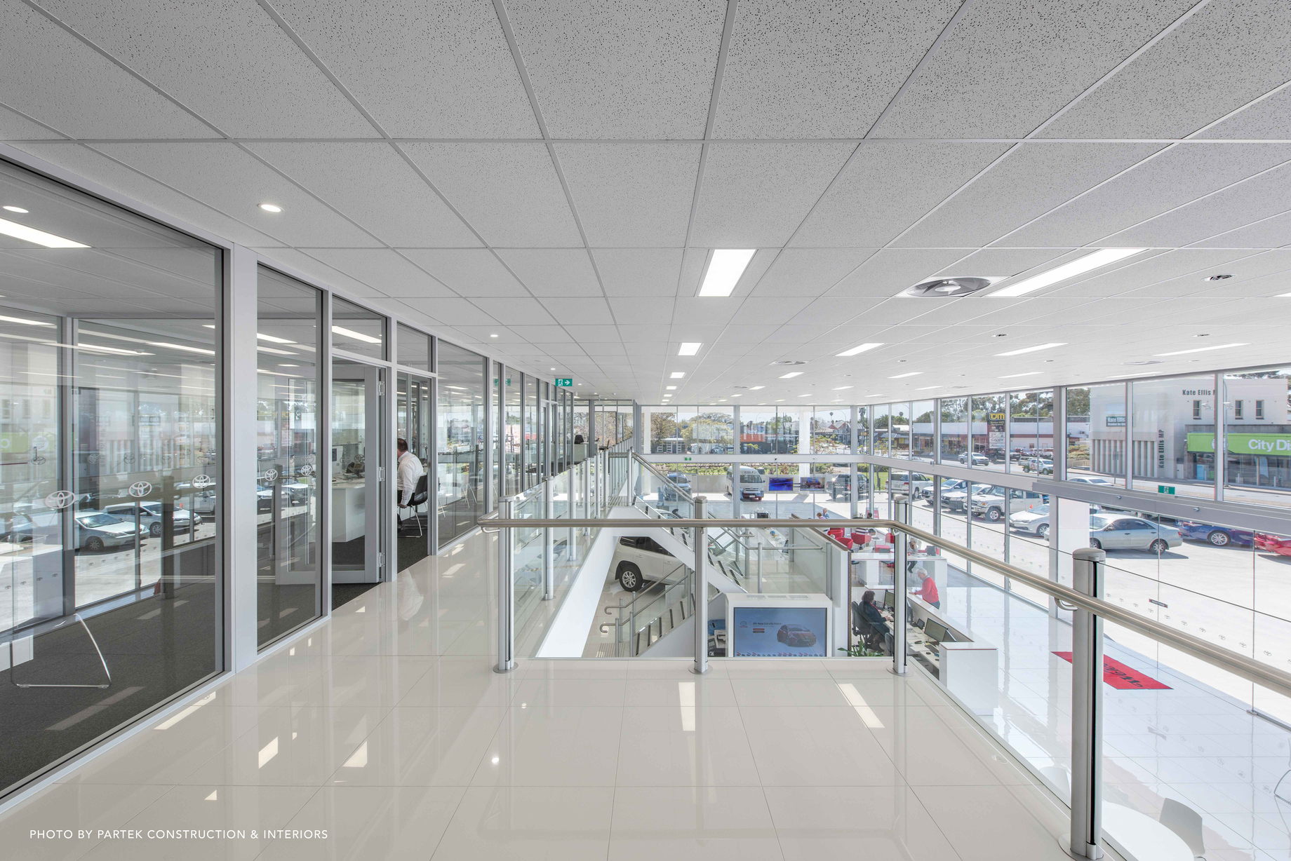 office with double structure baffle ceiling